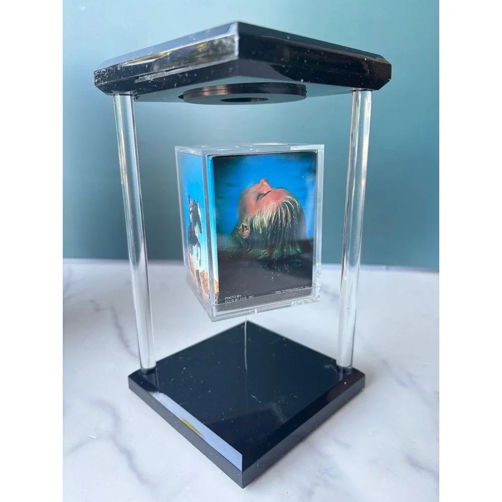 Vintage 1989 Dakin Terragrafics Newton Floating Magnetic Photo Cube Black Lucite